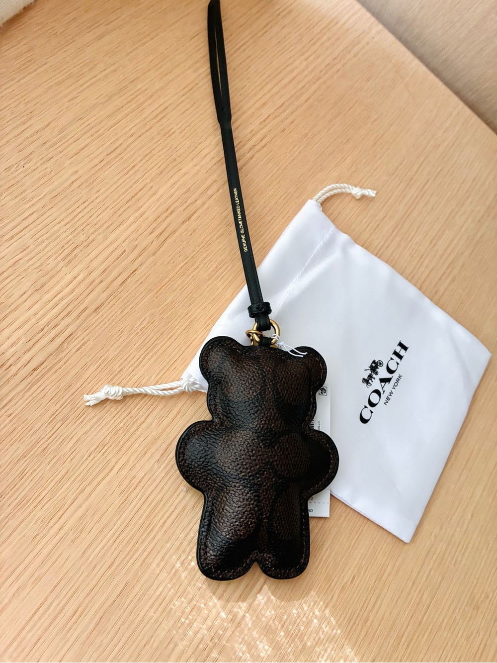 NWT🐻Coach Signature Canvas Puffy Teddy Bear Bag Charm Walnut Black Gift CFT57 - Picture 3 of 4